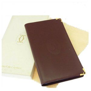 AUTH Cartier Wallet Purse Long Wallet Mastline Red Gold Woman